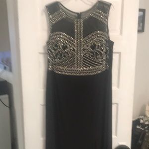 New  gorgeous black gown with silver beaded bodice , has bra cups , lovely high